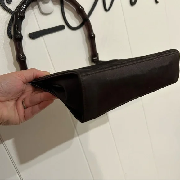 Gucci Dark Purple Satin Shoulder Bag with Bamboo Handle Vintage 1990s - Picture 5 of 13